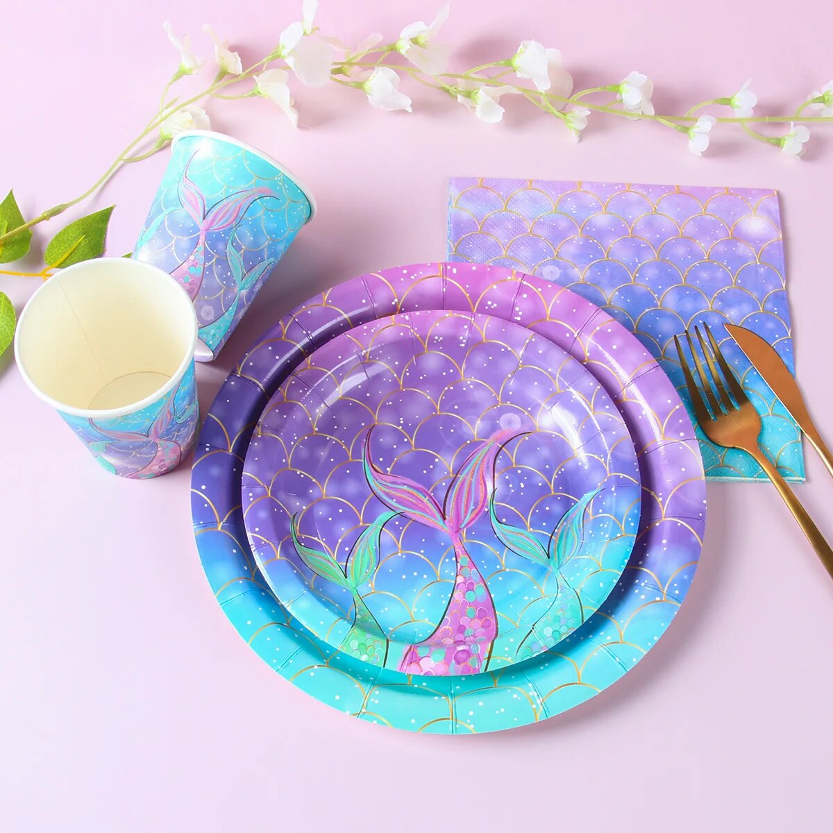 paper plates Mermaid Disposable Tableware Set Paper Plates Cups Little Mermaid Birthday Party Decorations Girl Baby Shower Party SuppliesParty Tableware. 