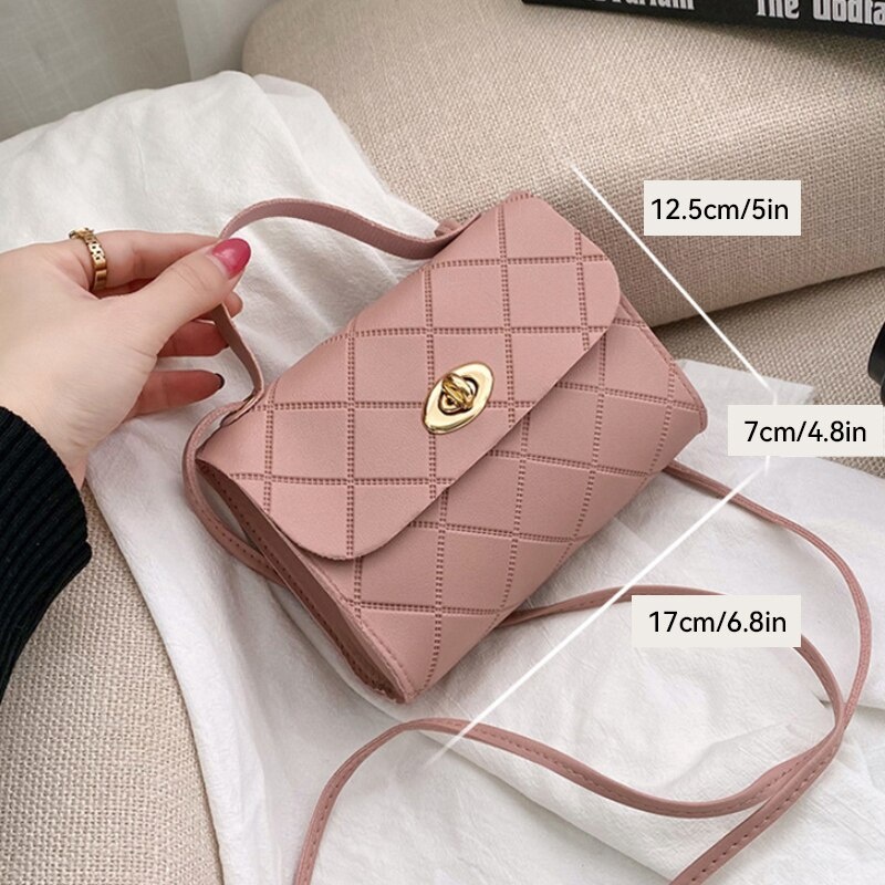 【ALLGOOD】Solid Color Versatile Satchel Ringer Stripes Square Women Small Handbag Fashion Round Lock Tide Shoulder Bag. 