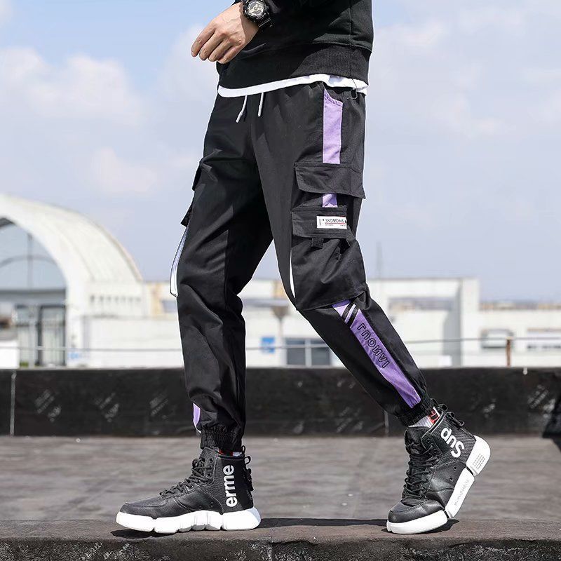 Spring and Autumn National Fashion Mechanical Style Paratrooper Pants plus Size Men Loose Fashion Brand Hip-Hop Ankle-Tied Pants Multi-Pocket Cargo Pants Men. 