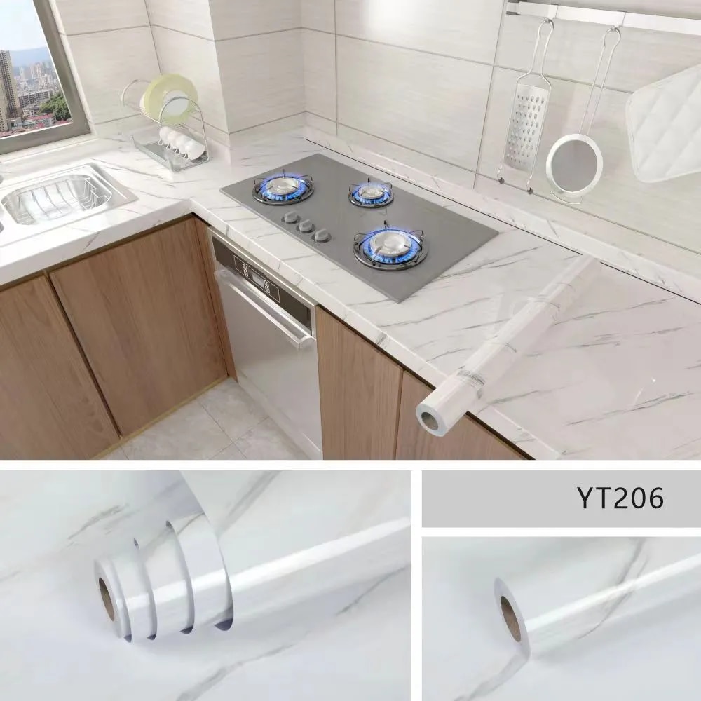 wall stickers Kitchen Oil-Proof Film Stove Waterproof Moisture-Proof Self-Adhesive Wallpaper Countertop Cabinet Renovation Tile Marble Sticker. 