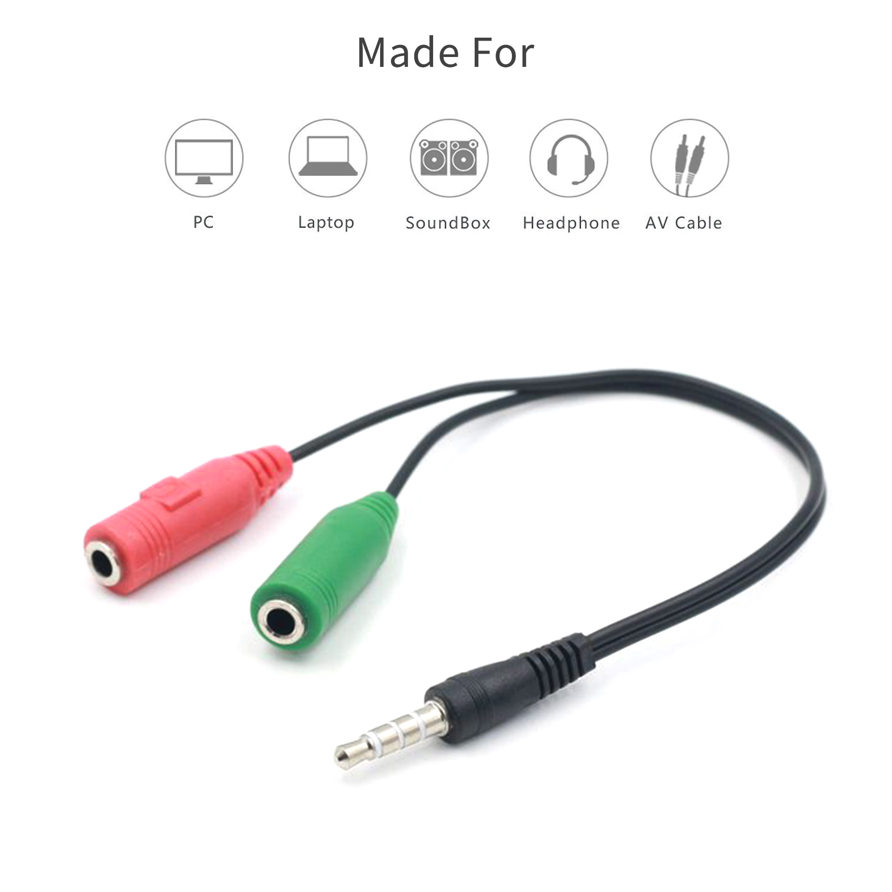 Audio Stereo Dual Plug 3.5mm Jack 1 Male to 2 Female Adapter Aux Cable Spliter Connector microphone and headphone Cord for Computer Cellphone