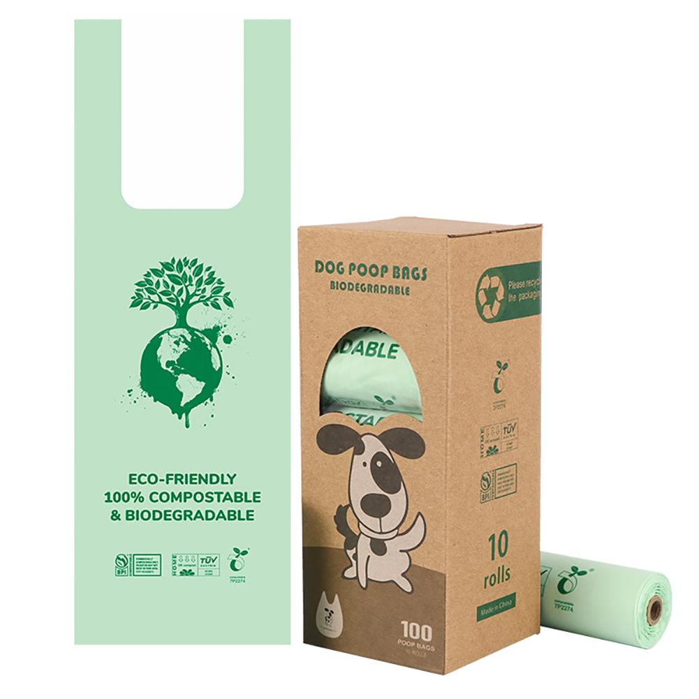 SF Degradable Corn Starch PLA Biodegradable Pet Garbage Bag Compostable Outdoor Clean Box Waste Bag Vest Style Cat Dog Poop Trash Bags Outdoor Pets Pick up Tools Pet Accessories