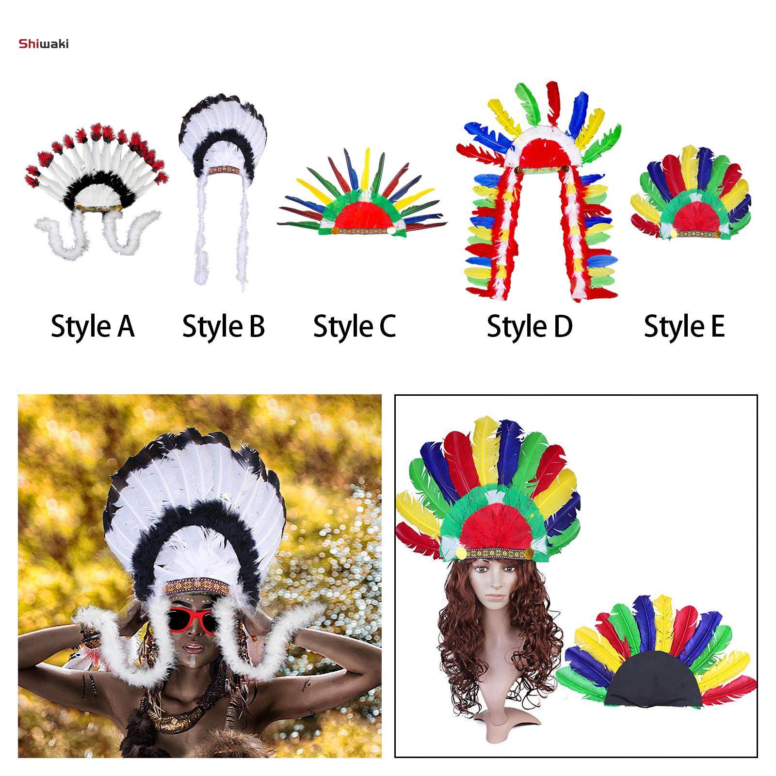 Feather Headdress Indian Hat Headwear for Performance Party Carnival Costume Style A. 
