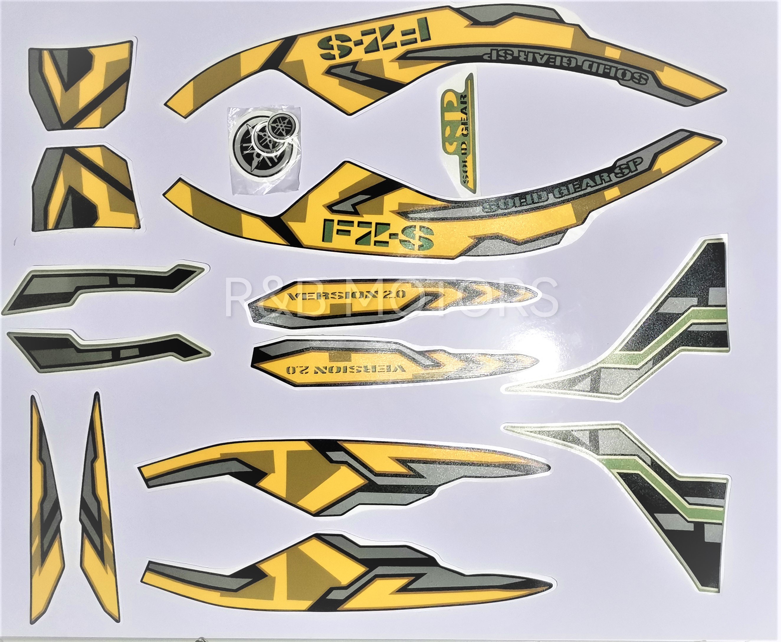 Yamaha Fzs V2 Army Green Cama Full Sticker Set. 