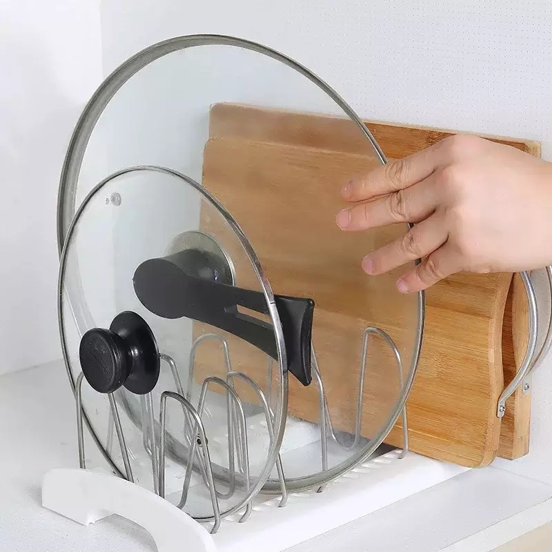 Adjustable Stainless Steel Pot Lid Storage Rack Cutting Board Holder Kitchen Organizer Pan Stand Creative Chopping Board Shelf. 