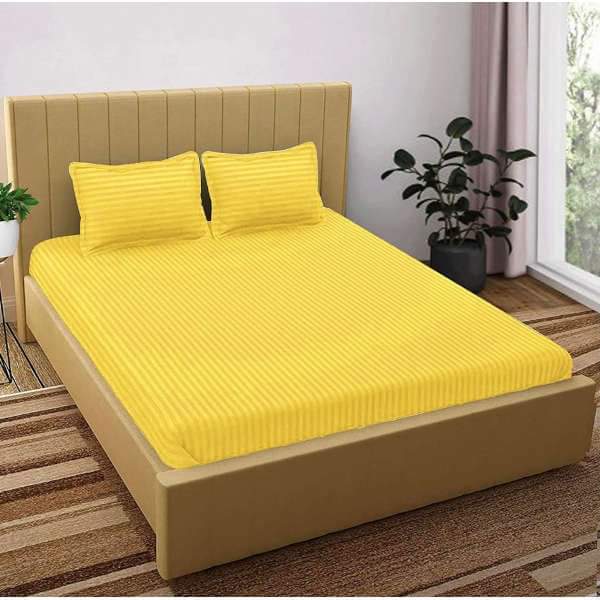 Egyptians Cotton Striped Bedsheet Yellow Colour. 