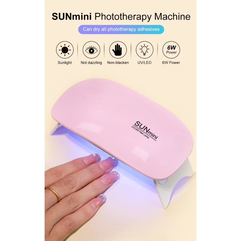 6W Mini Nail Dryer - Portable Machine with 6 LED UV Lights for Manicures. 