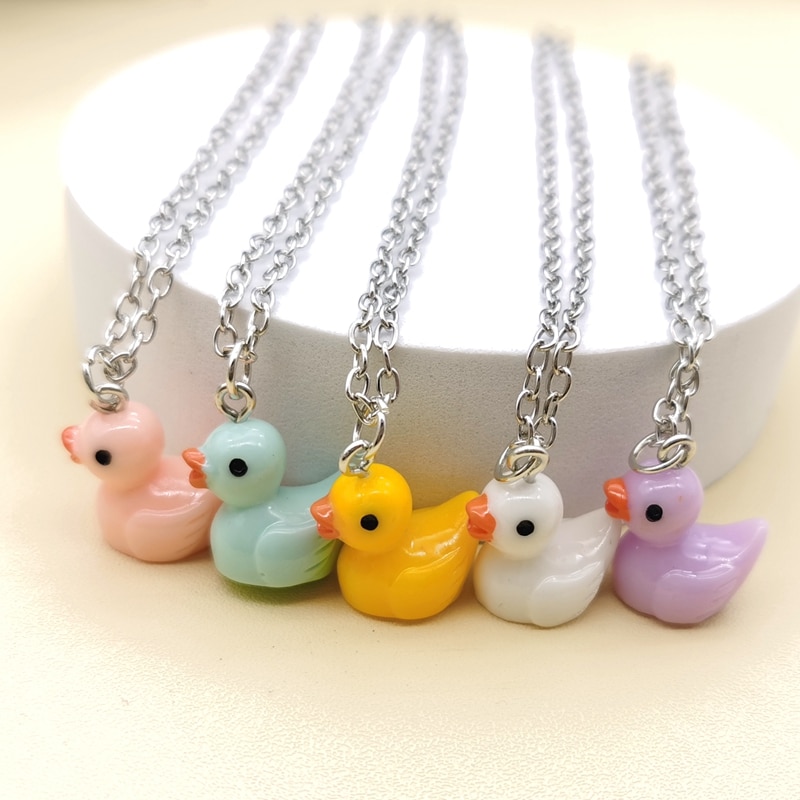 Fashion Cute Cartoon Small Little Yellow Duck Pendant Necklace for Women Girls Handmade Choker Chain Animal Necklace Jewelry. 