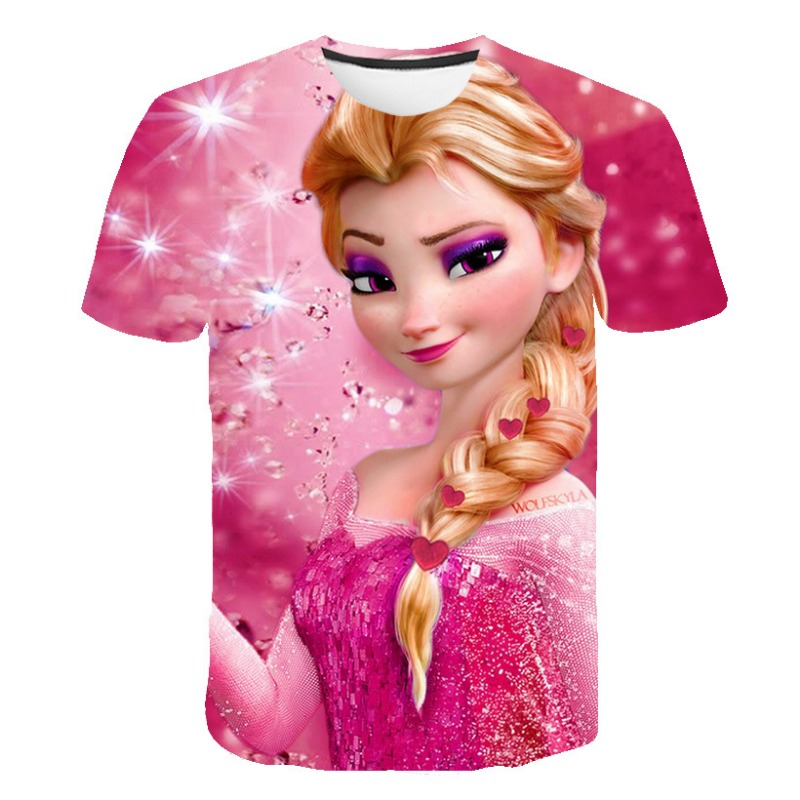 New Summer Frozen 2 T Shirt Anna Elsa Girl 3D Digital Printing Clothing Tops Frozen Snow Queen Anna Elsa Cartoon Print Shirts. 