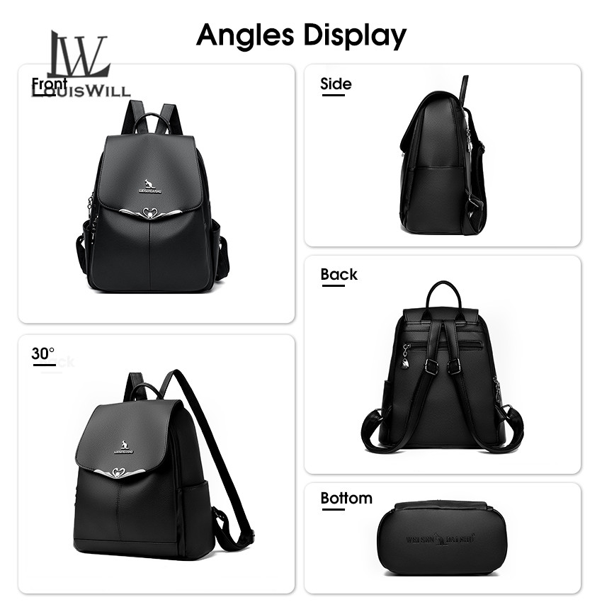 LouisWill Women’s Backpack Shoulders Bag Waterproof PU Large Capacity Backpack Lightweight Laptop Backpack Casual Zipper Packs Multiple Pockets For Girls Teens Women’ Fashion. 