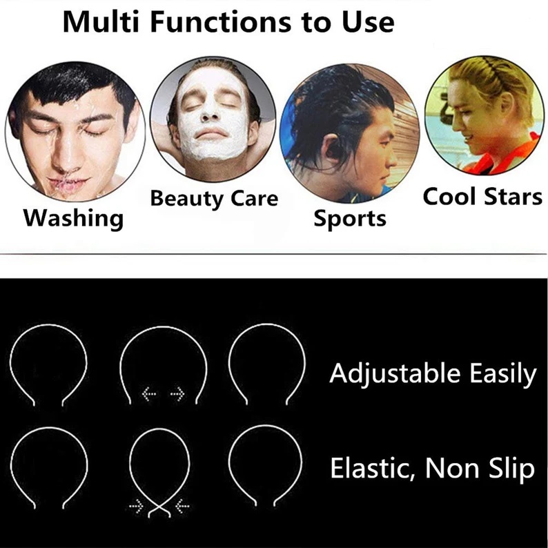 Metal Hair Band for Men Women Headband, Unisex Black Color Hair Band Wavy Spring Sports Headband Men Hair Band Hoop Clips Women Accessories Simple Elastic. 