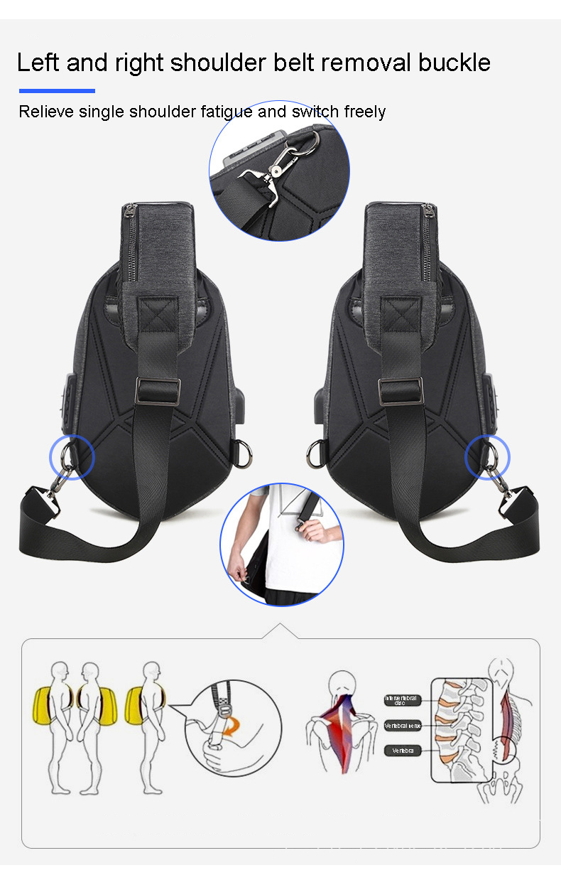 KankongAgu Running Chest Bag for Men USB Charging Fashion Streetwear Sling Pack Crossbody Motor Cycling Backpack for College Student Unisex. 