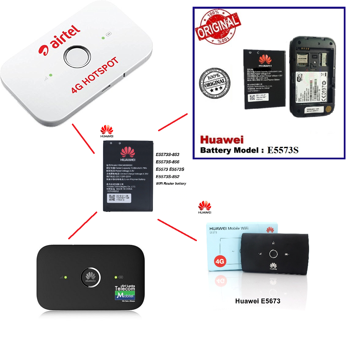 Huawei Pocket Router Battery 1500MAh E5573, E5573S, E5573S-32, E5573S-320, E5573S-606, E5573S-806 wifi battery. 