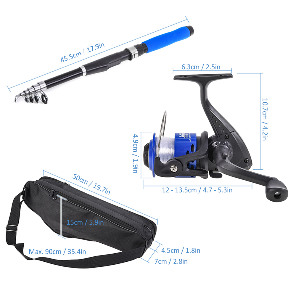 LEO Portable Fishing Rod And Reel Combo Telescopic Fishing Rod Pole Spinning  Reel Set Fishing Line Lures Hooks Barrel Swivels with Carry Bag Case Travel  Fishing Full Package Kit