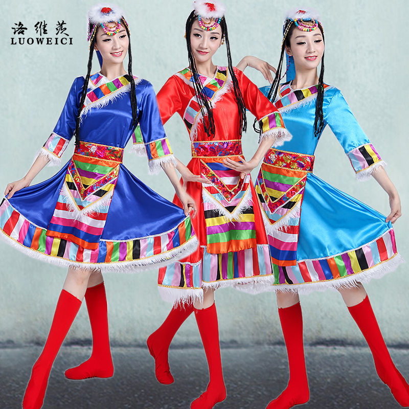 Tibetan Dance Performance Costumes Female Tibetan Minority Stage Wear Square Dancing Dress Tibet Long White Silk Sleeves Performance Costume and Accessories. 
