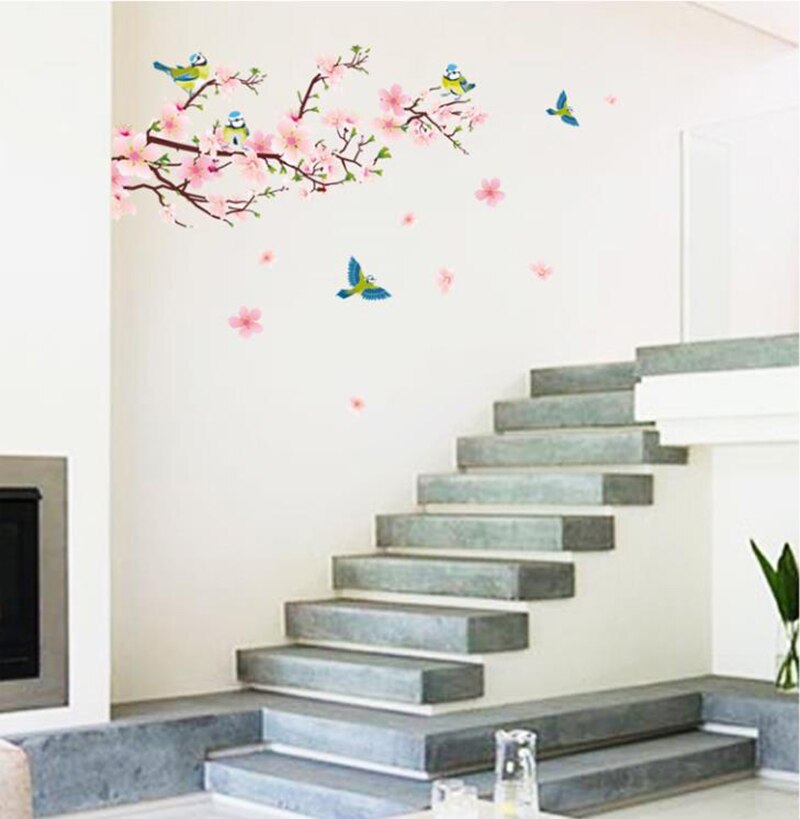 【WEJA】1 pc Sakura wall stickers Kids Rooms Bedroom Living Room DIY Art PVC Beautiful Flower Tree Removable Wallpaper home decor. 