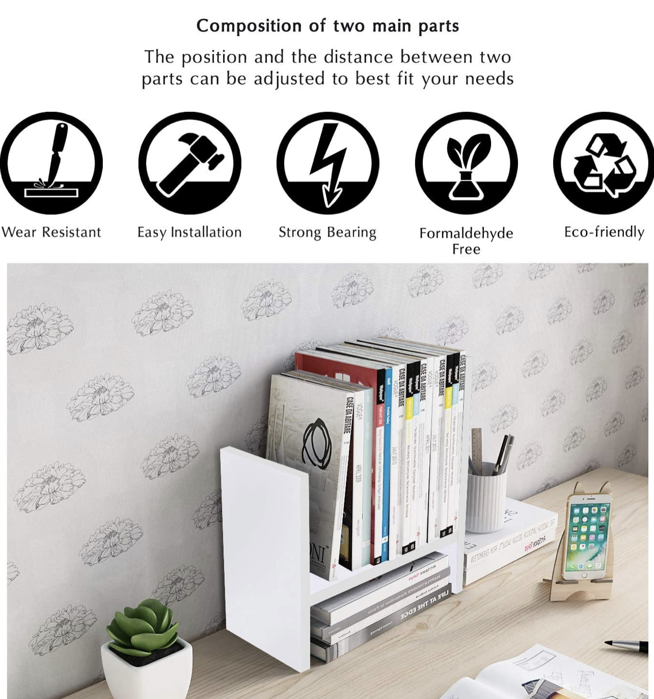 VTEC FURNITURE Desktop Organizer Office Storage Rack / Adjustable Wood Display Shelf / Book organizer. 