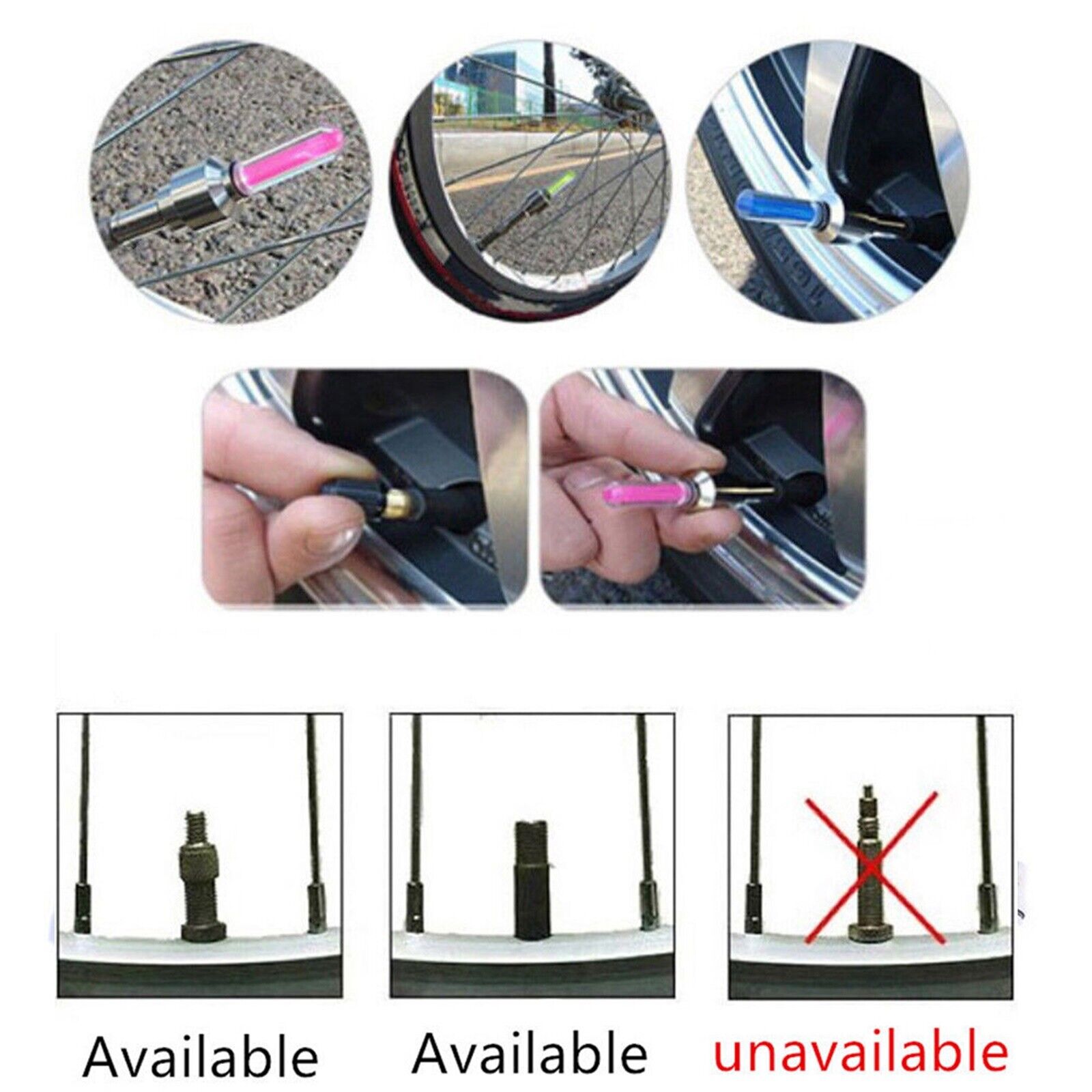 LED Tyre Wheel Valve Cap Light Waterproof Shockproof Car Bicycle Motorcycle 2PCS Dust Cup Valve Light. 