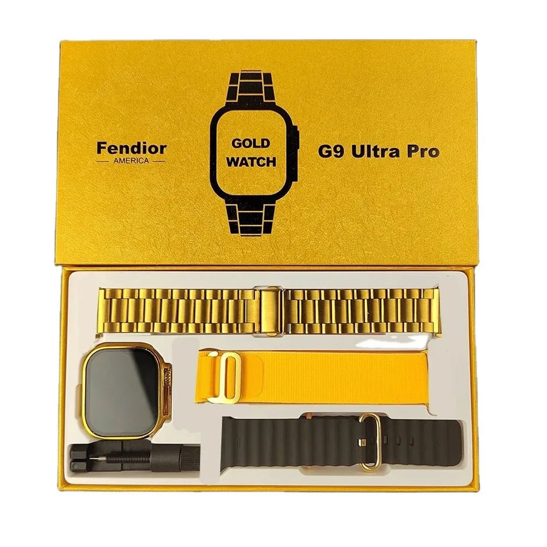 G9 Ultra Pro Gold  Smart Watch Hk 9Ultra Fendior New G9 Ultra Pro Gold Ultra Series i20 Ultra Suite with airpods Hk 9 Ultra Watch Wireless Charging