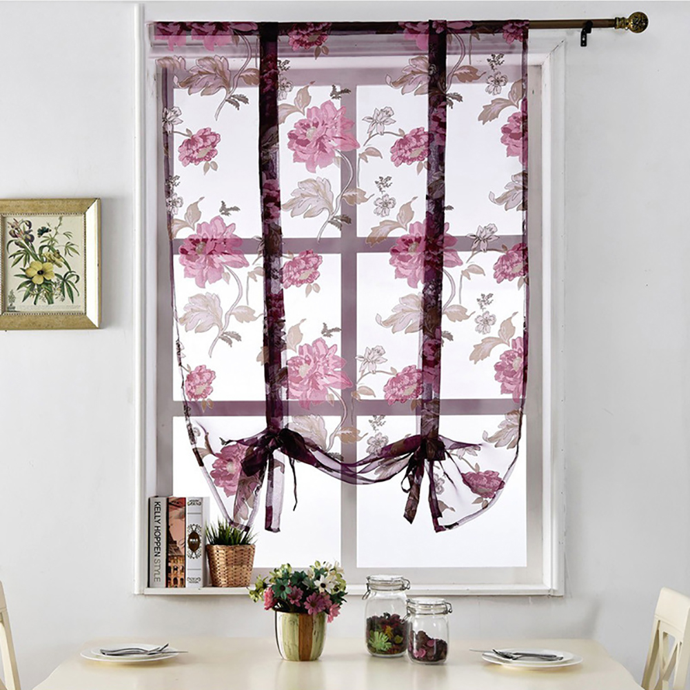 Purple Floral Tulle Sheer Curtains For Living Room Bedroom Kitchen