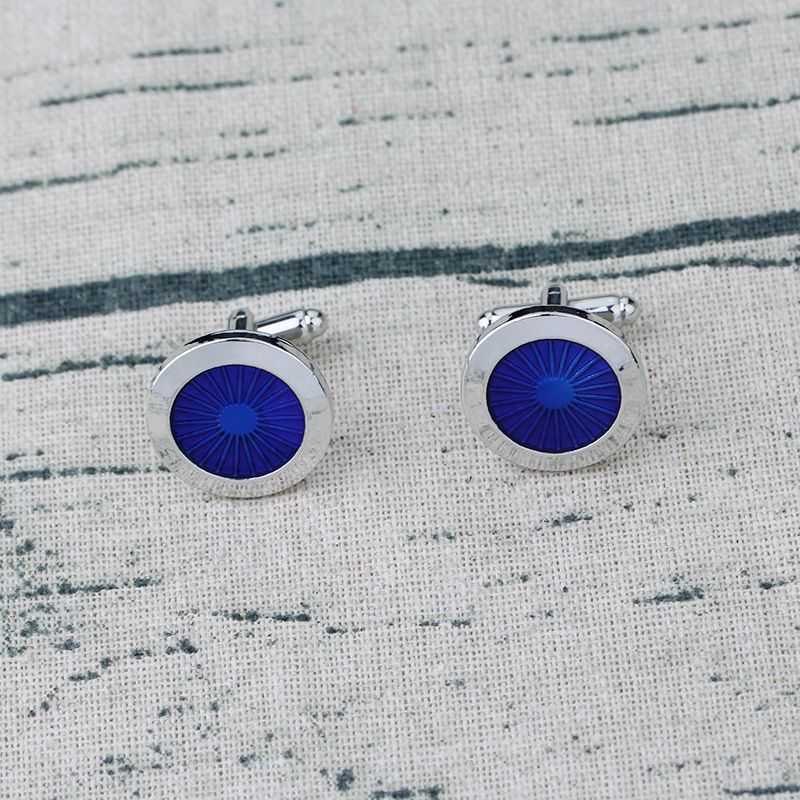 1 Pair Fashion Men's Cufflinks Round Shirt Cufflinks(Silver+blue). 