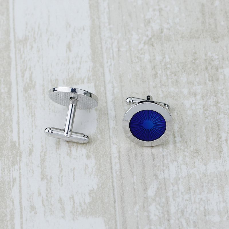 1 Pair Fashion Men's Cufflinks Round Shirt Cufflinks(Silver+blue). 