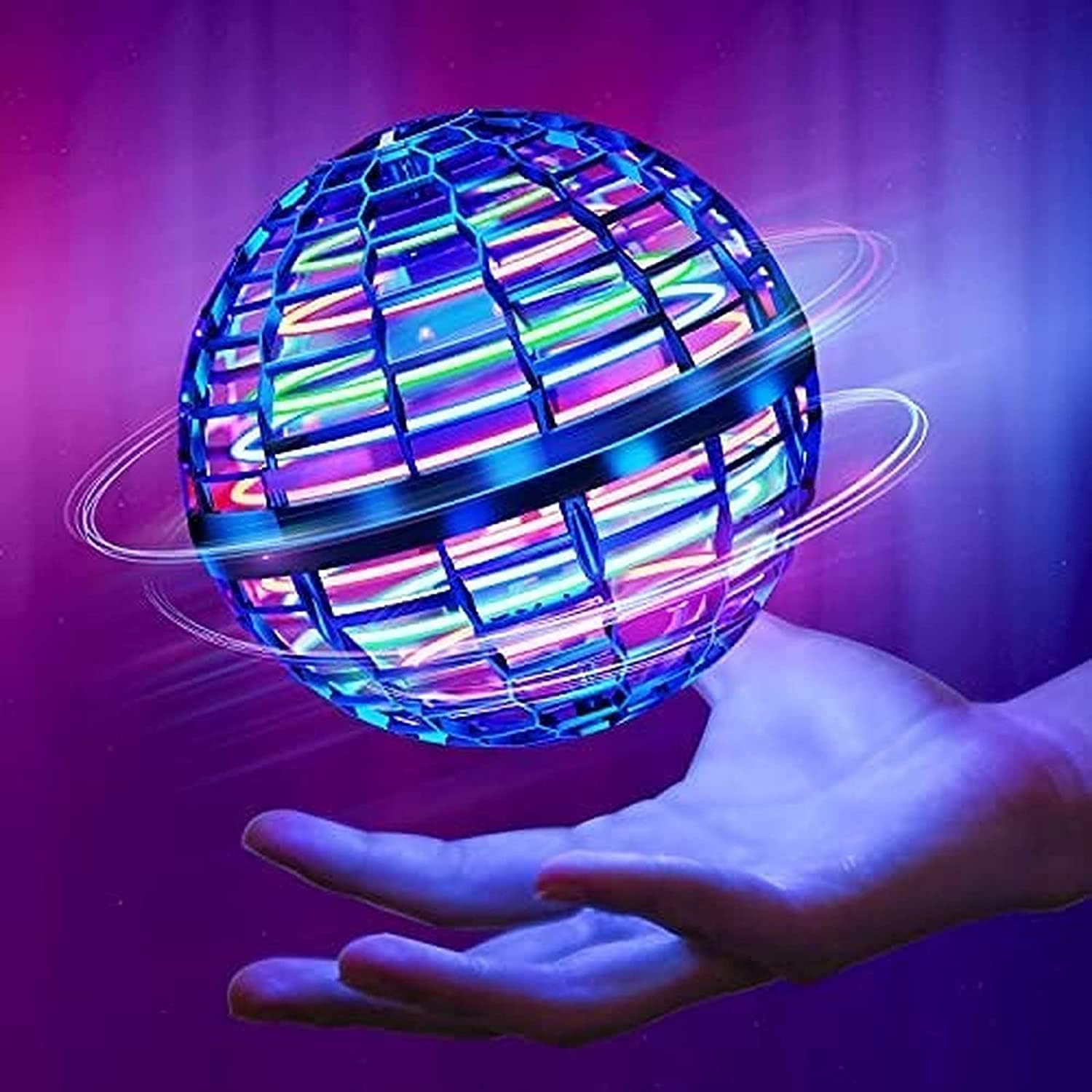 Flynova Magic Flying Orb Ball Galactic Fidget Spinner Ball with 360°Rotating RGB Lights, Floating Spinning Boomerang Ball for Kids, Mini Rechargeable Dro ne Flying Toys for Kids Adults Birthday. 