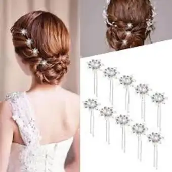 Wedding Prom Silver Crystal Diamante Orchid Flower Hair Pins Clip