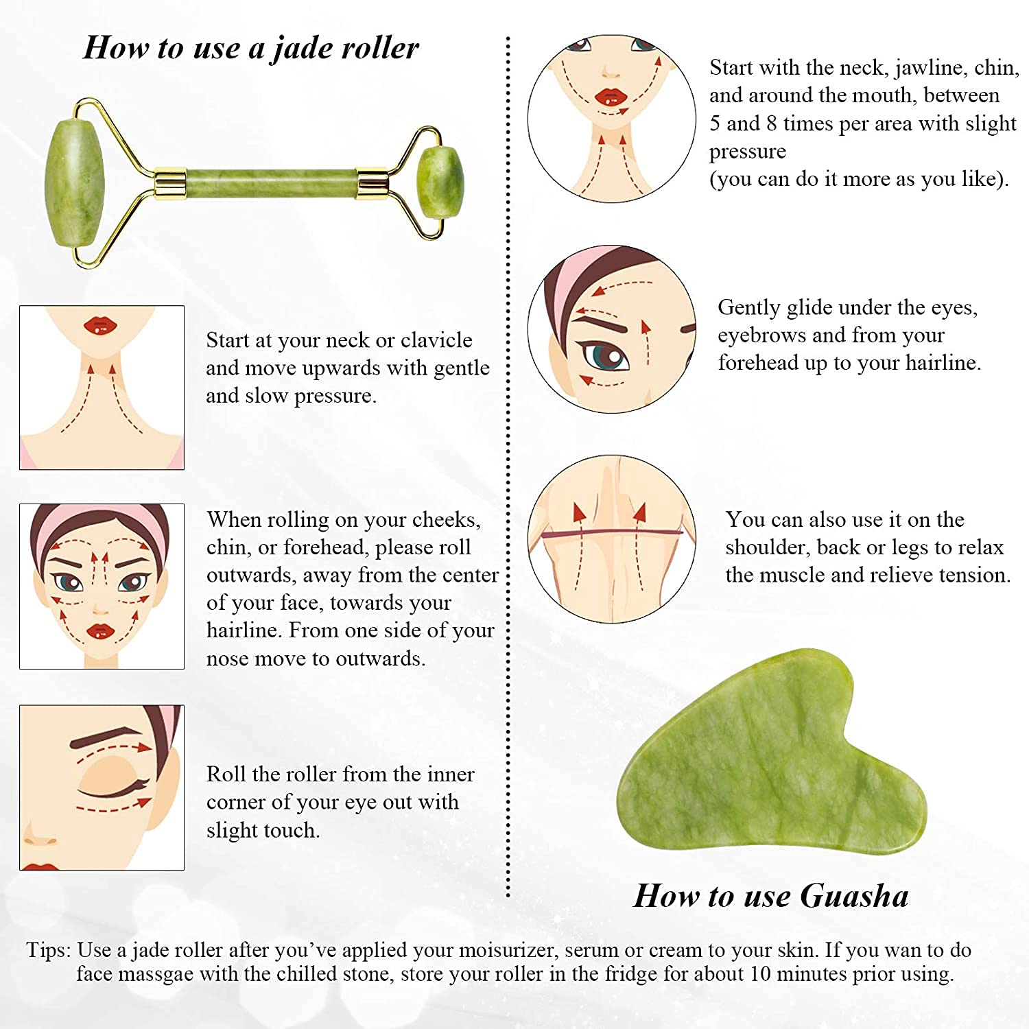 Gua Sha and Jade Roller Gift Set Green Gua Sha Facial Massage Tool for Face Neck and Eye Treatment Korean Facial Roller for Skin Care Routine. 