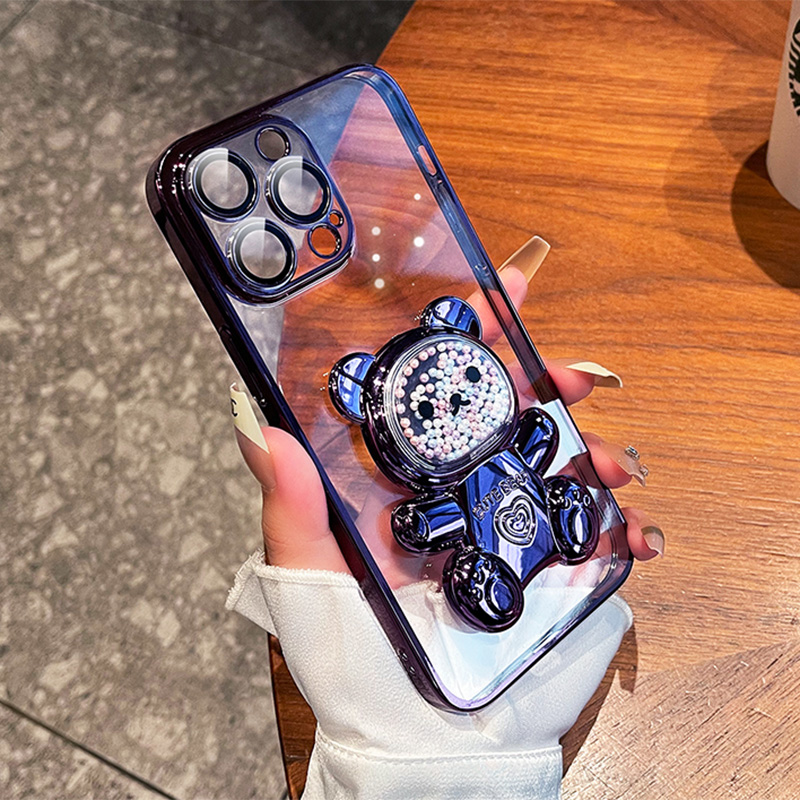 For Samsung Galaxy S9 / S9 Plus Back Cover with 3D Bear Hidden Stand Bracket Luxury 6D Gradient Shiny Plating Glitter Women Phone Case Clear Soft Silicone Protective Cases Pouch Girls. 