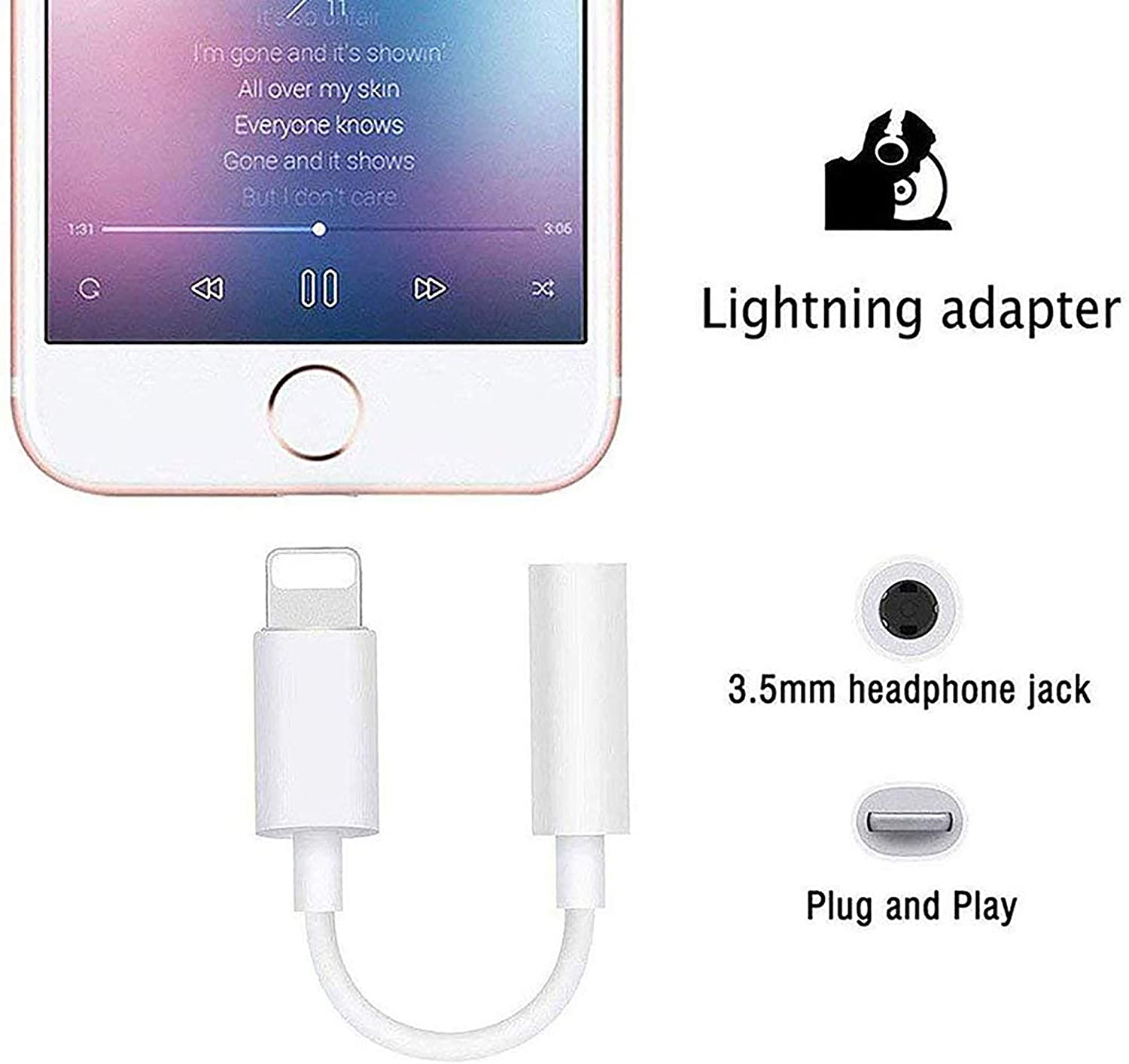 Lightning to 3.5mm Headphone Jack Adapter for iPhone X,Xs,Xs max,11,12, 8,7, 6 Plus. 