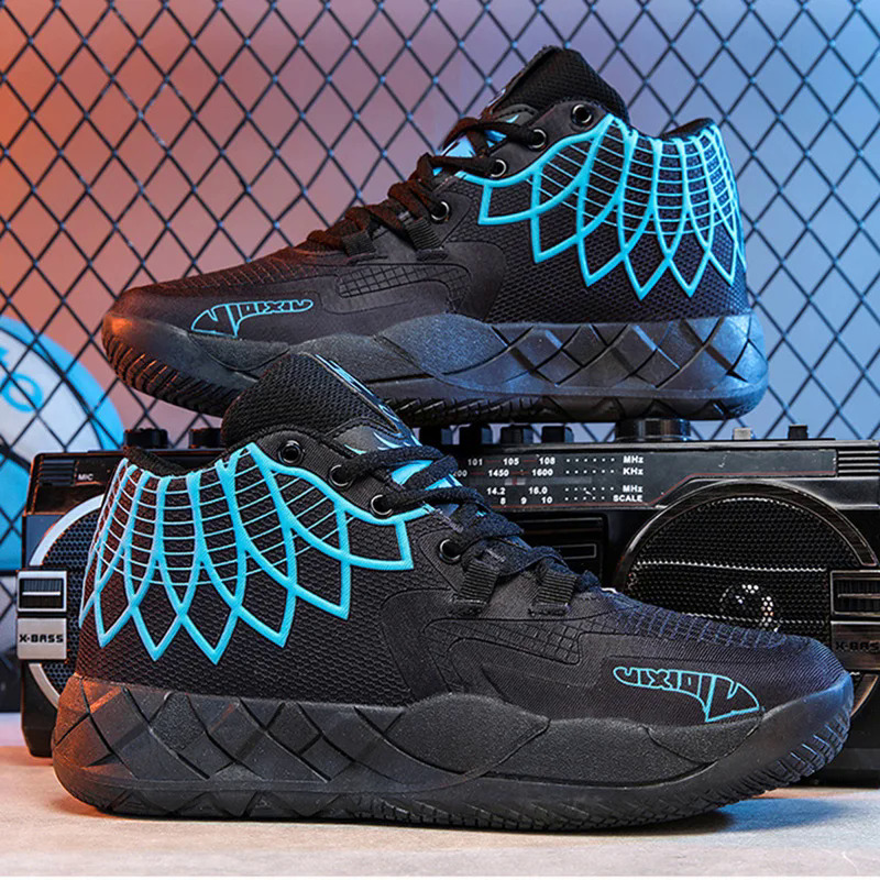 L Melo 1.0 Style Basketball Shoes for Uni Flame Kids Sneakers Breathable Mid Cut Men's Basketball Shoes Sports Training Boots