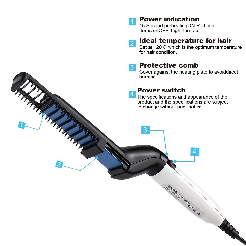 Beard Straightener For Men Heating Comb Hair Straightener Quick Beard Comb Straight Curling Electric Hot Beard Styling Brush. 