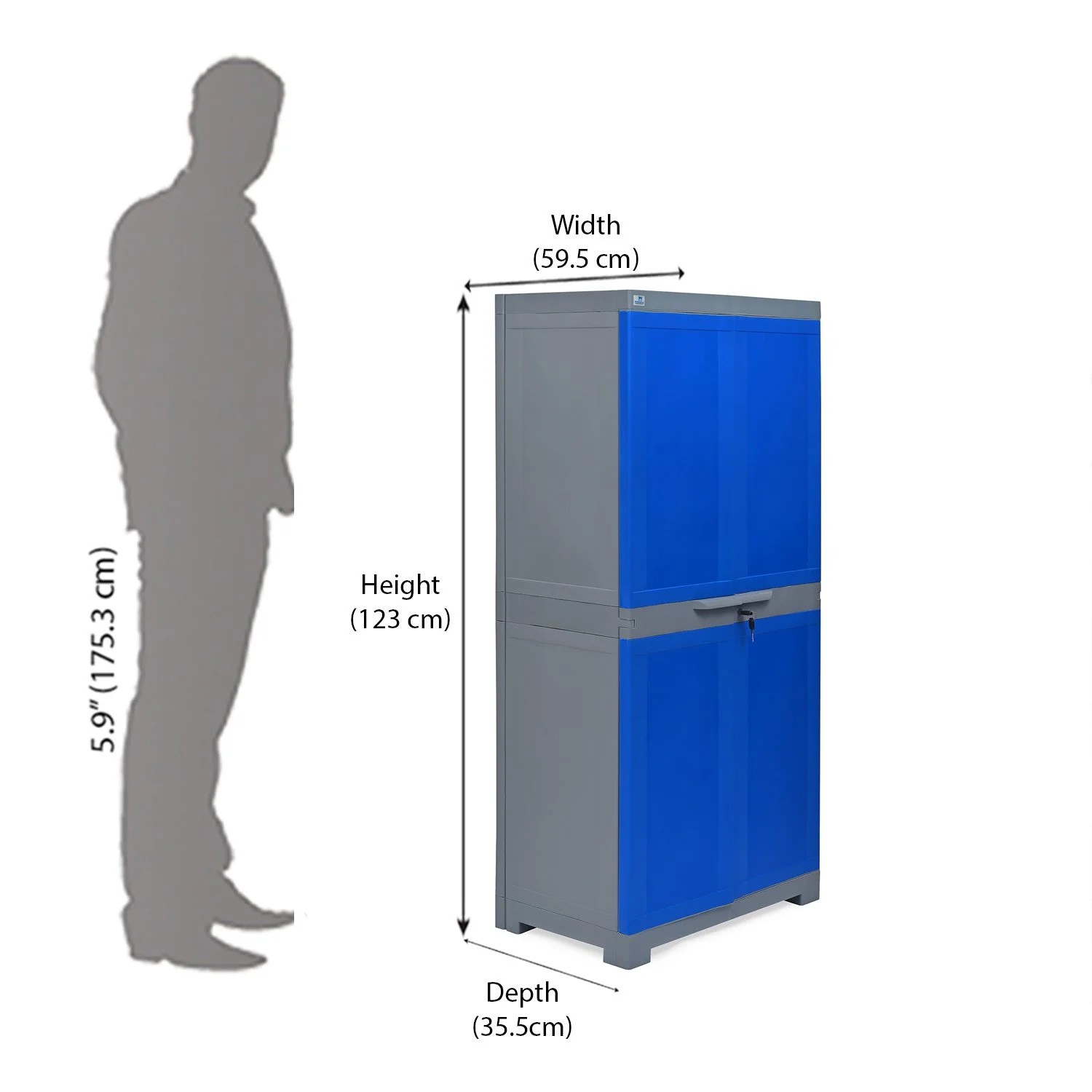 Nilkamal Freedom cupboard Mini Large (FML) Plastic Storage Cabinet (Deep Blue / Grey). 