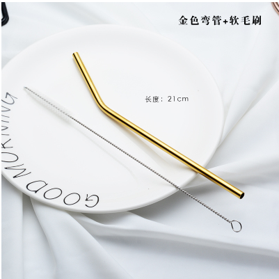 Reusable 304 Stainless Steel Straws Straight Bent Metal Drinking Straw with Cleaning Brush Set Party Bar Accessories. 