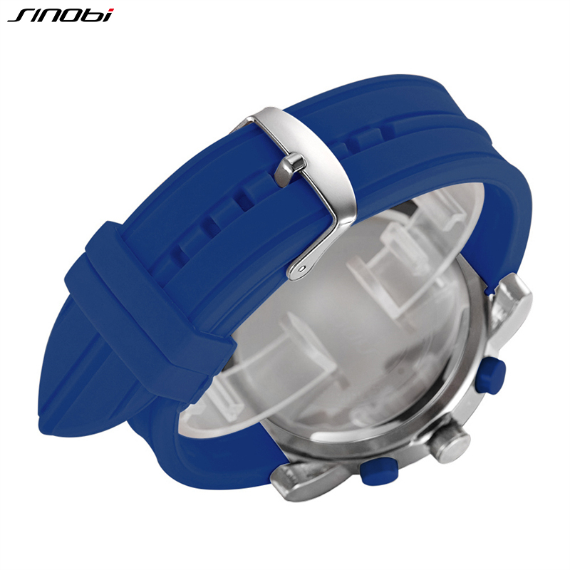 New SINOBI brand Sports Chronograph Men's Wrist Watches Digital Quartz double Movement Waterproof Diving Watchband Males Clock. 