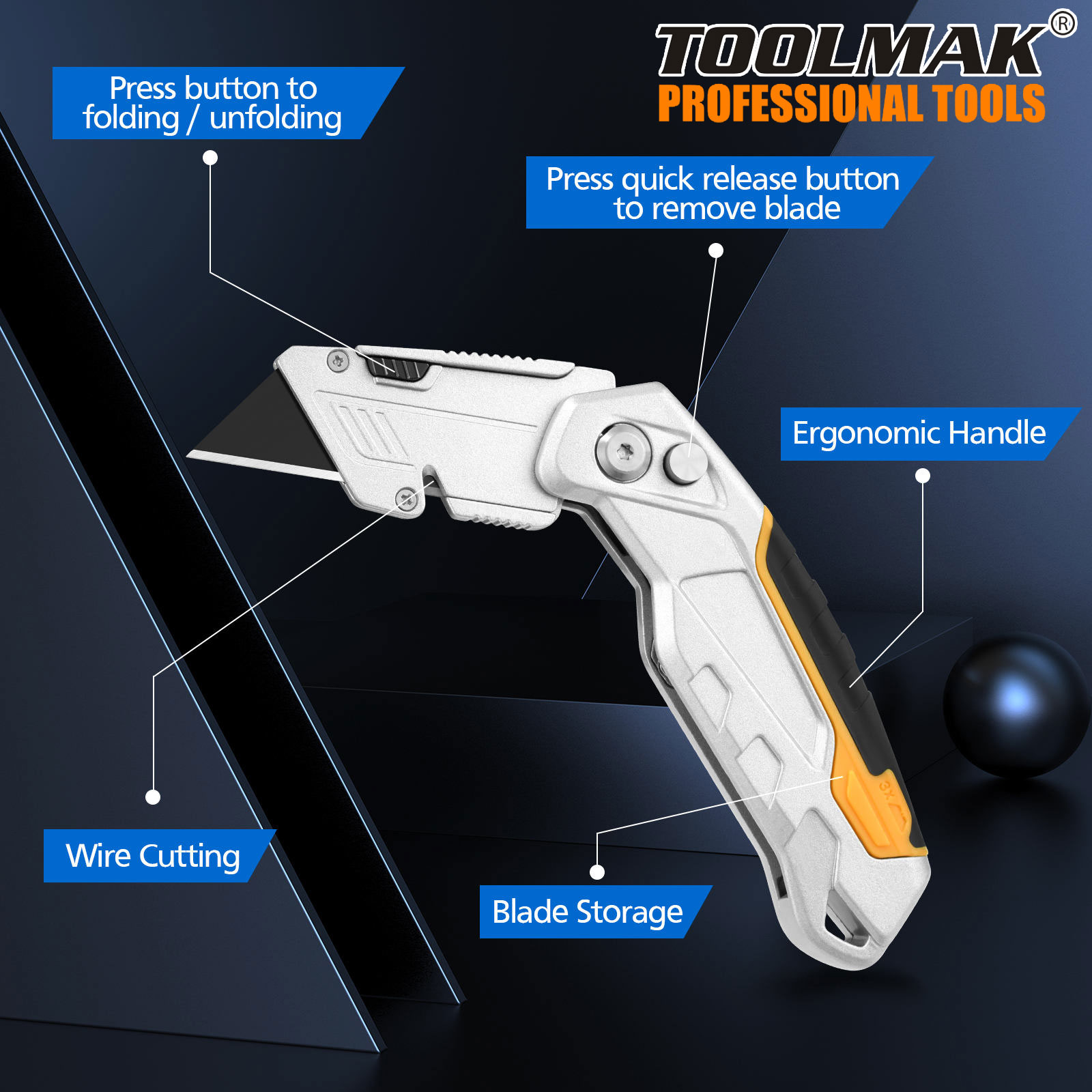 Utility Knife Paper Blade Foldable Heavy Duty Professional Cutter - Toolmak. 