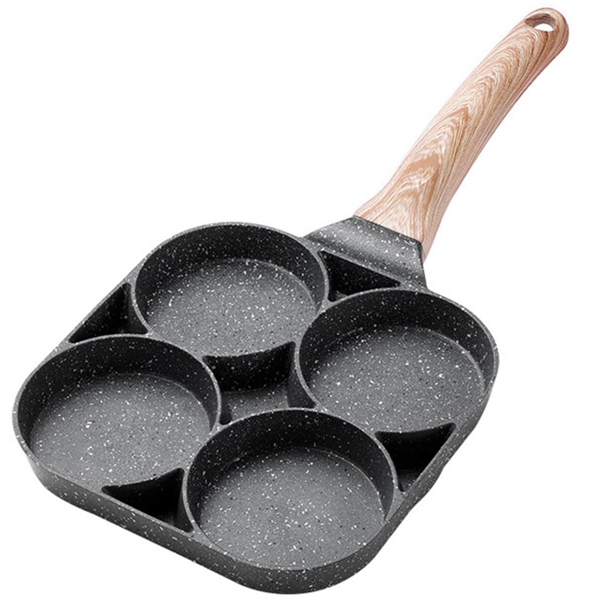 4-Hole Omelet Pan for Burger Eggs Ham PanCake Maker Frying Pans Non-Stick No Oil-Smoke Breakfast Grill Wok