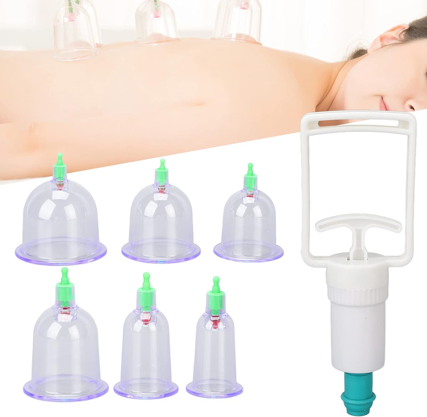 6pcs Cupping Cup,Professional Cupping Therapy Set Plastic Vacuum Suction Cup with Hand Pump for Back Neck Pain. 