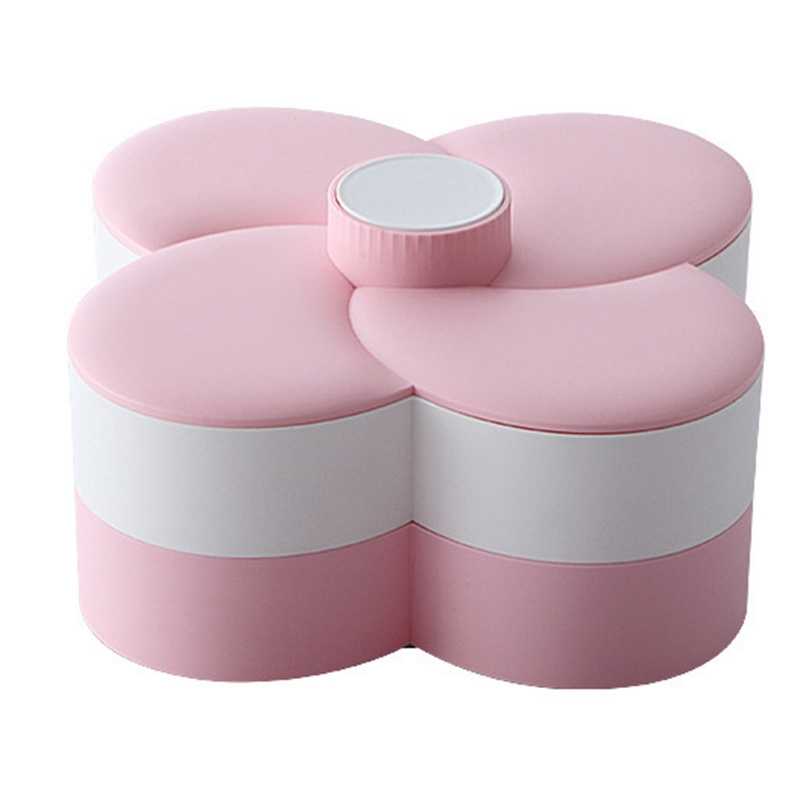 Candy and Nut Container, 6-Compartment Petal-Shaped Plastic Food Storage Lunch Double-Layer Storage Box with Lid. 