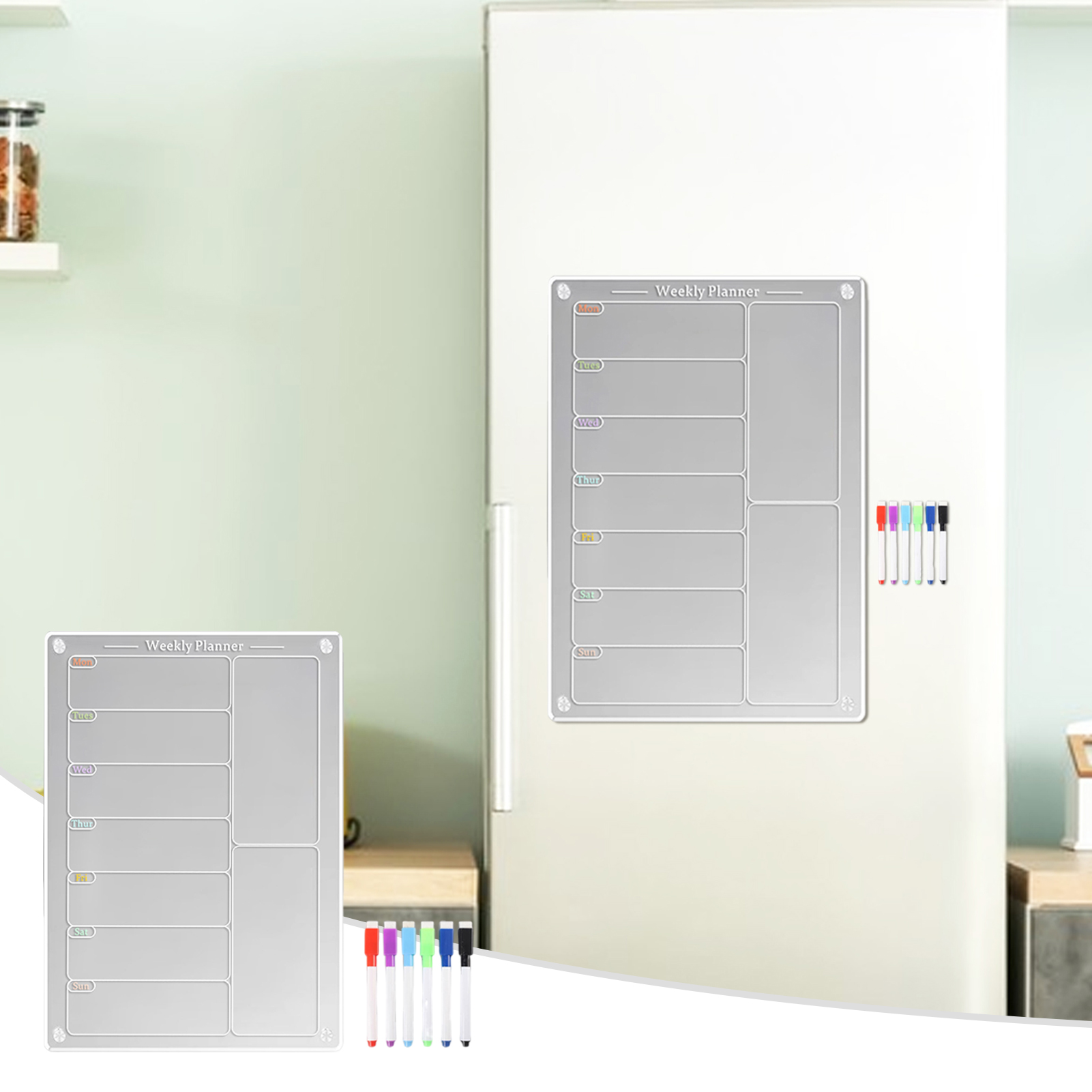 Penasfe Refrigerator Planning Board Clear Magnetic Weekly Meal Planner Whiteboard for Kitchen Fridge Easy to Erase Menu Board with Scratch-proof Surface Organize Week Efficiently Kitchen Memo Board. 
