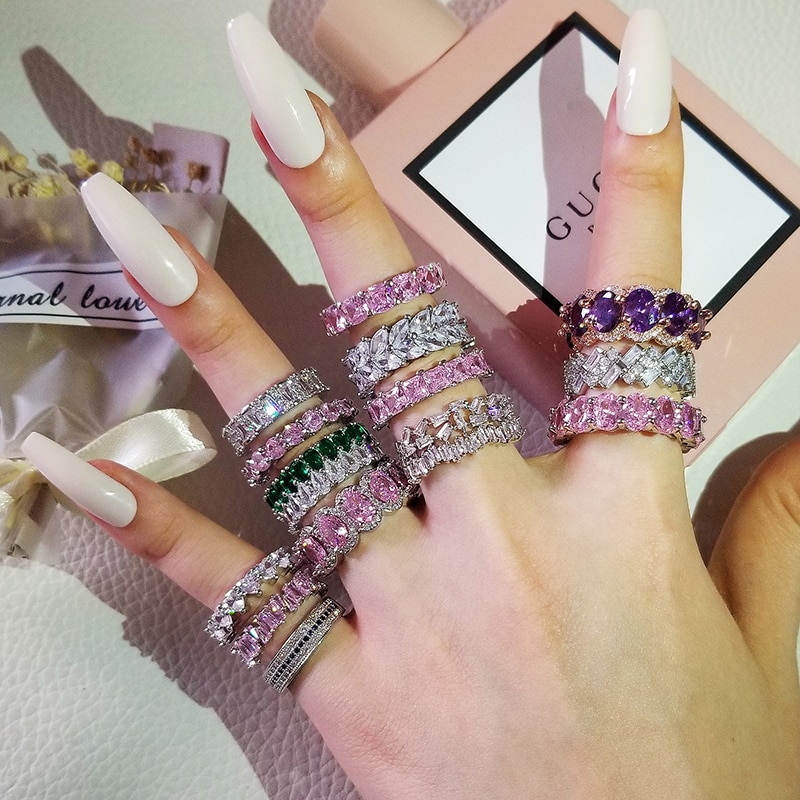 【IKE】 Luxury Vintage Silver Color Wedding Band Eternity Ring for Women Big Gift for Ladies Love  Lots Bulk Jewelry R4577. 