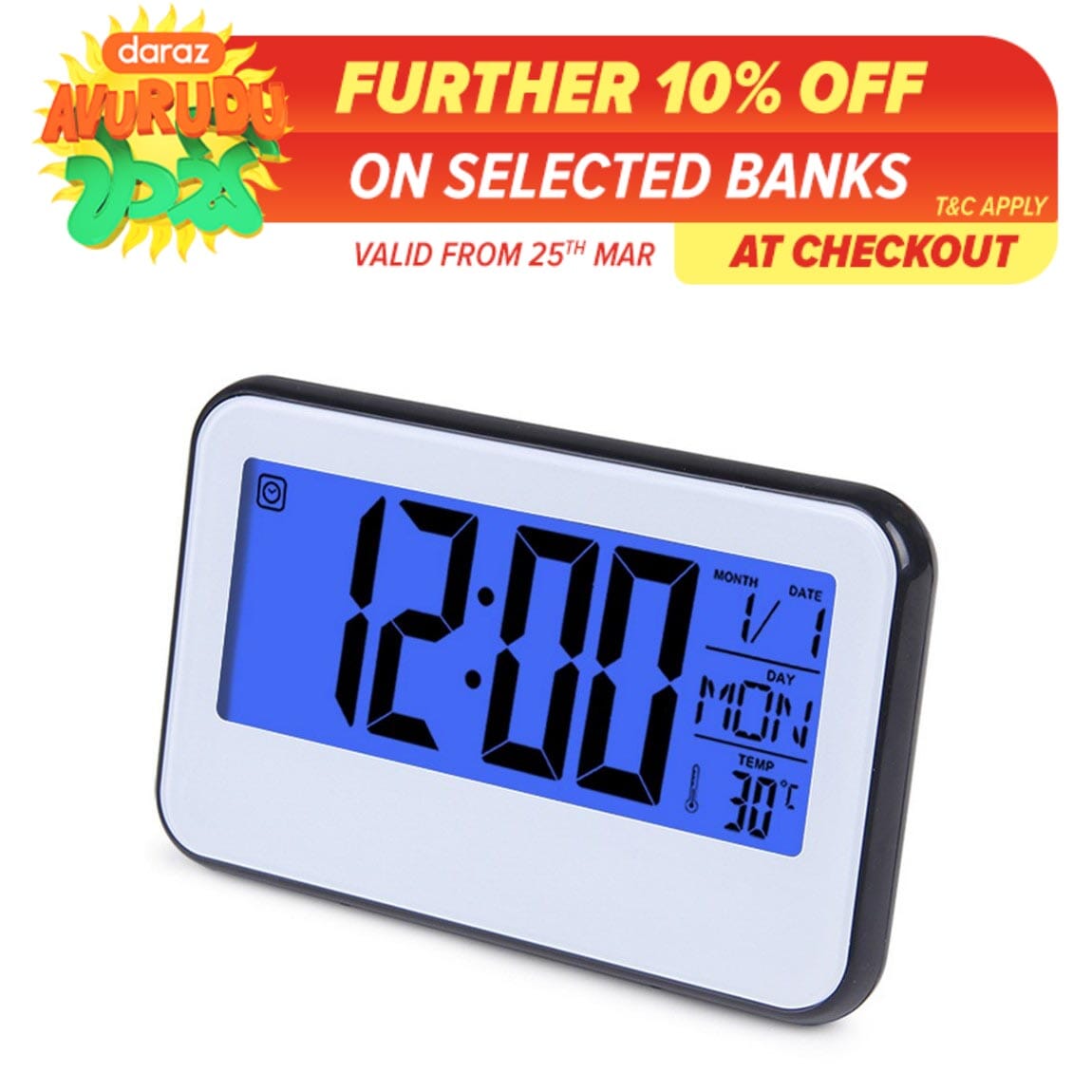 Digital clock with date day