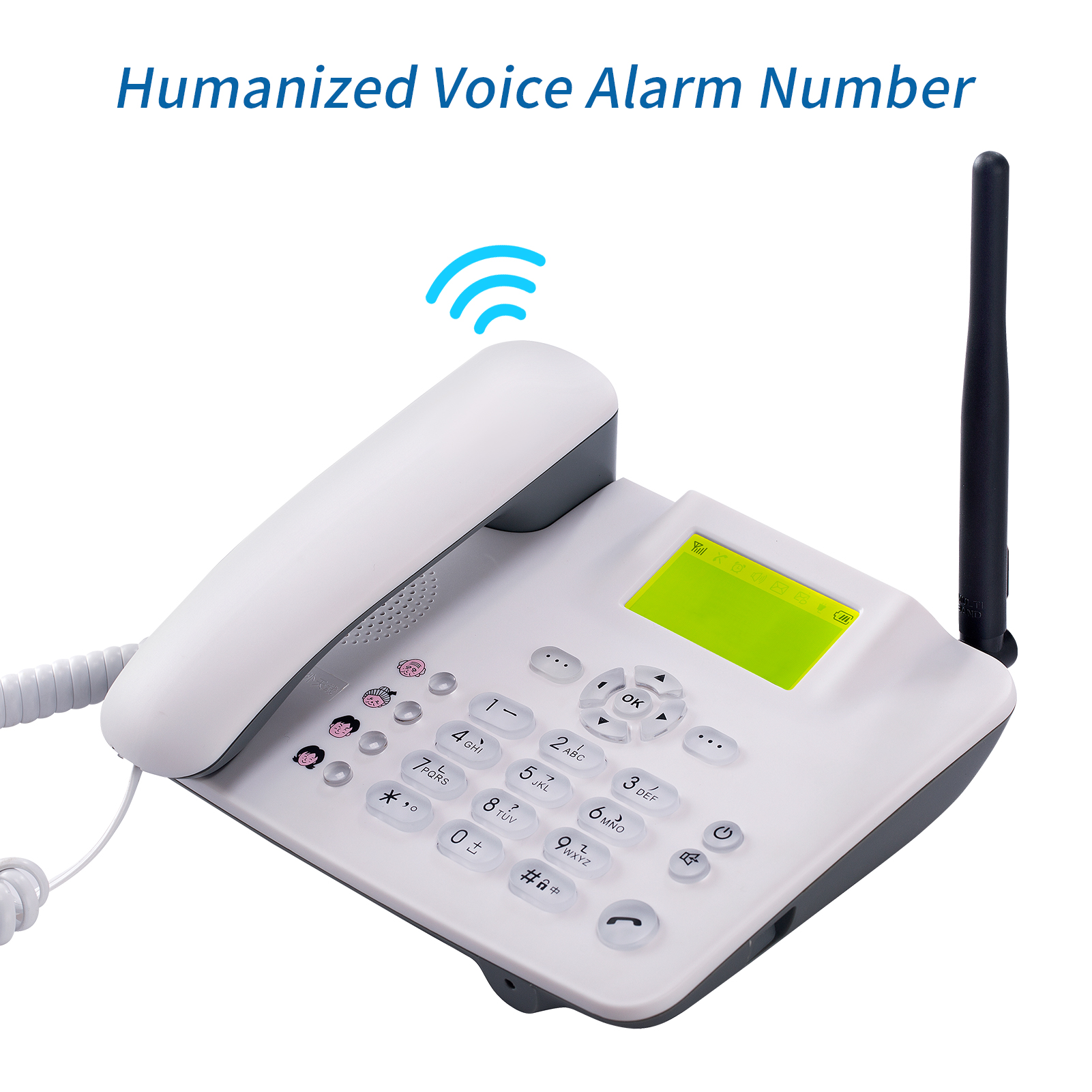 Fixed wi-rel-ess Phone Desktop Telephone Support Dual si-m TF Card 3G Cordless Phone with ante-nna Ra-dio Alarm Clock Automatic Auto-rec-ording Funtion for House Home Call Center Office Company Hotel. 
