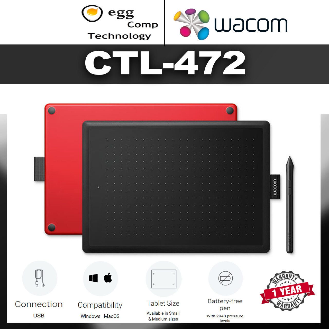 Wacom CTL-472 Small Creative Pen Drawing Tablet (Black)