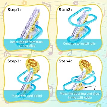 Funny Automatic Stair-Climbing Ducklings Cartoon Race Track Set Little Lovely Duck Slide Toy. 