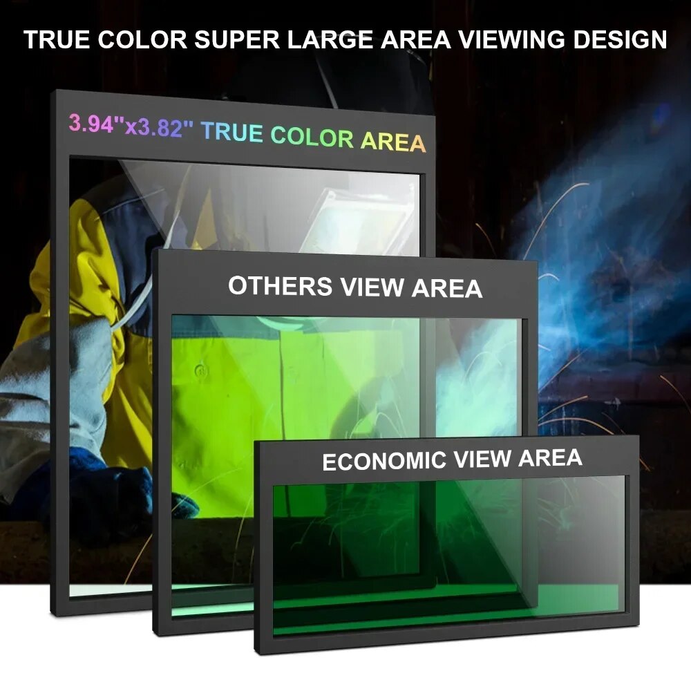 Helmet visor 100*97mm Welder Mask Large View Auto Darkening Welding Helmet True Color DIN4/5-9/9-13 1/1/1/2 Upgrade Helms for Grinder Cutting. 