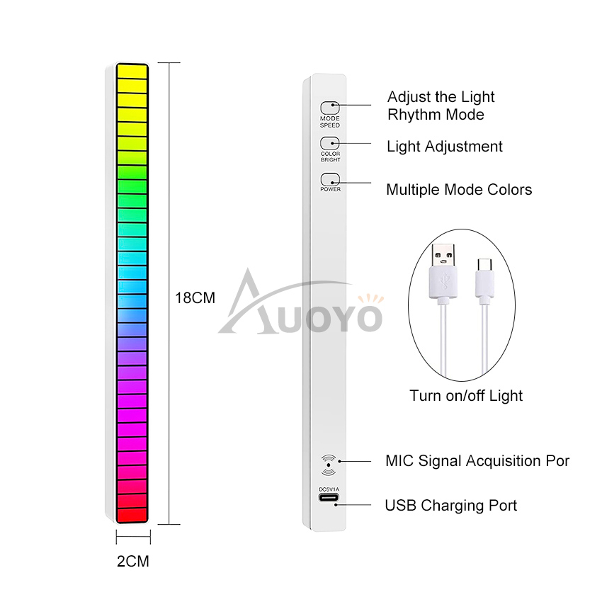 Auoyo RGB Pickup Light Car Mounted Music Spectrum Light Voice Control Rhythm Light Car Ambience Light Desktop Light Net Red Light Creative Music Spectrum Rhythm Lamp. 