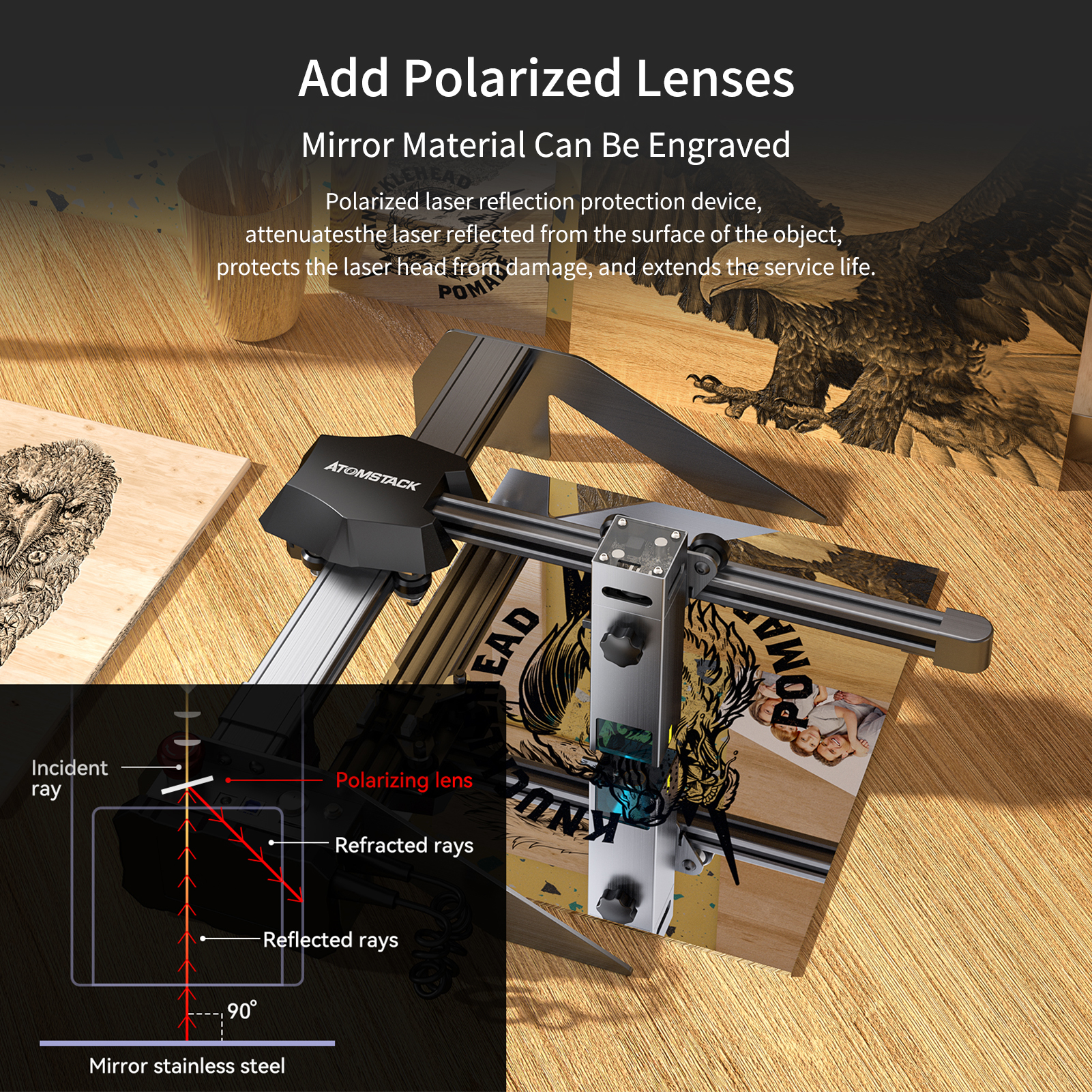 ATOMSTACK P9 M50 CNC Desktop las-er Engraving Cutting Machine with 220*250mm Engraving Area Fixed-Focus las-er with Eye Protection Quick Assembly Aluminum Alloy Structure 20mm Wood 15mm Acrylic Plate Cutting for Wood met-al Acrylic Ceramics Leather. 