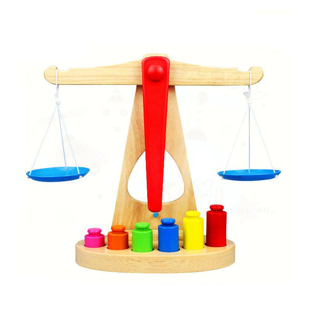 Montessori Wooden Balance Weighing Scale Early Childhood Education Baby Kids Toy Educational Small Wooden Balance Scale Toy Wooden Balancing Toy Children Toy Wooden Balance Scale with 6 Weights Additi...